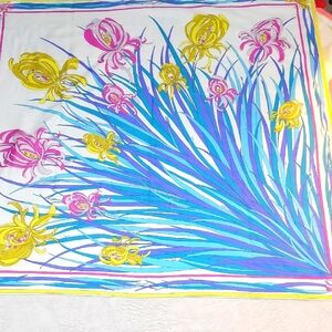 Vintage Emilio Pucci Multicolor Floral Iris Cotton Scarf Italy 1970s Square 34"